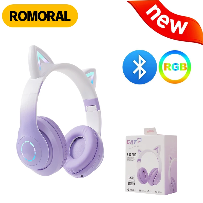 猫の耳が付いたLEDフラッシュライトヘッドセット,マイク付き