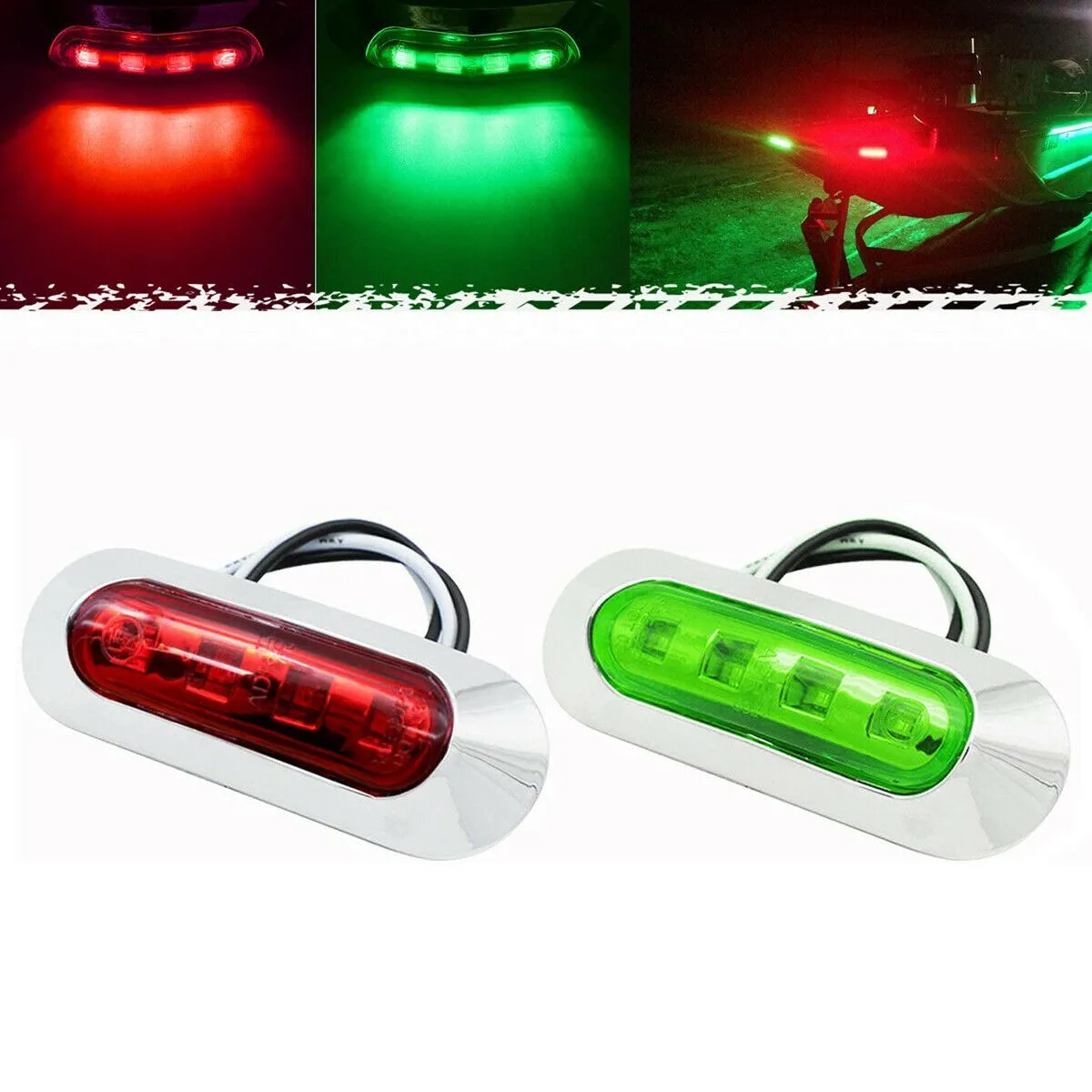 2 Pcs Red & Green LED Boat Navigation Light 12 Waterproof Sailing