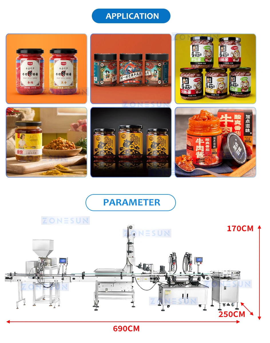 ZONESUN ZS-FAL180B5 Automatic Meat Sauce Paste Filling Capping Production Line