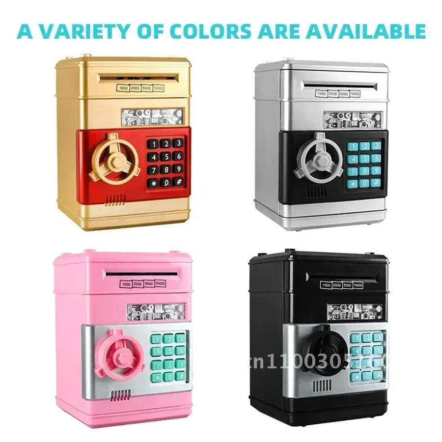 Black Piggy Bank Children's Kids, Electronic ATM Cash Coin Can Money with Gra Auto Saving Safe Password, for with Box Jar Money