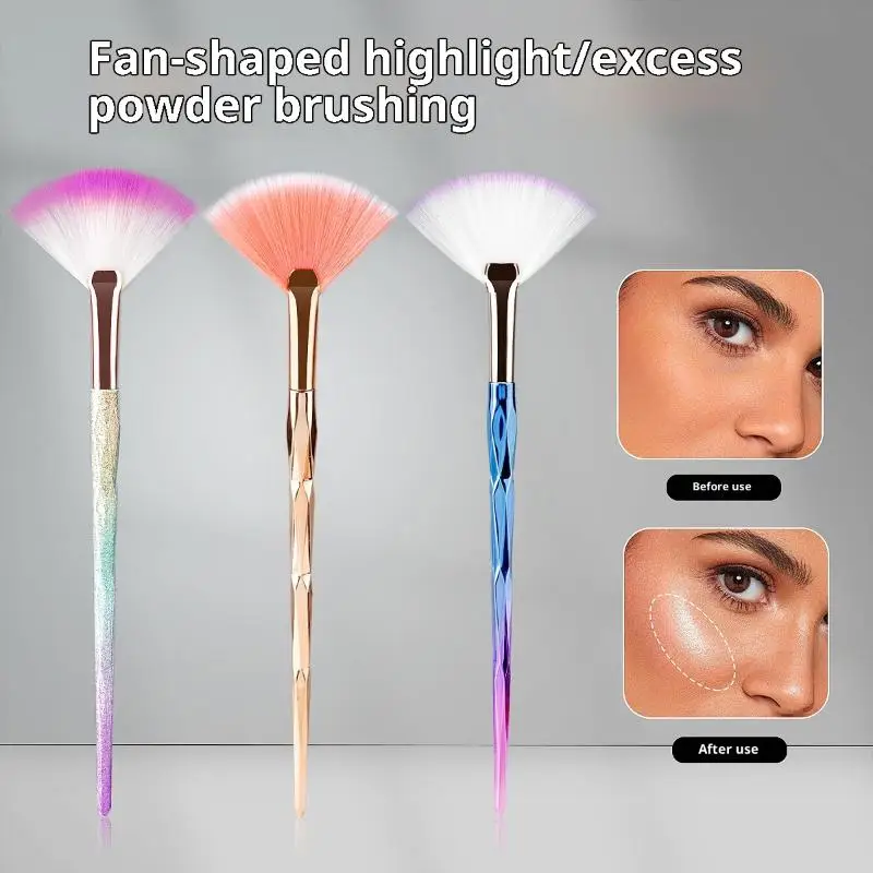 Pennello per trucco a forma di ventaglio per fard piatto grande per evidenziare Pennello per cipria in polvere in polvere Pennello per il viso coreano morbido e accogliente anche strumenti di colore per le donne