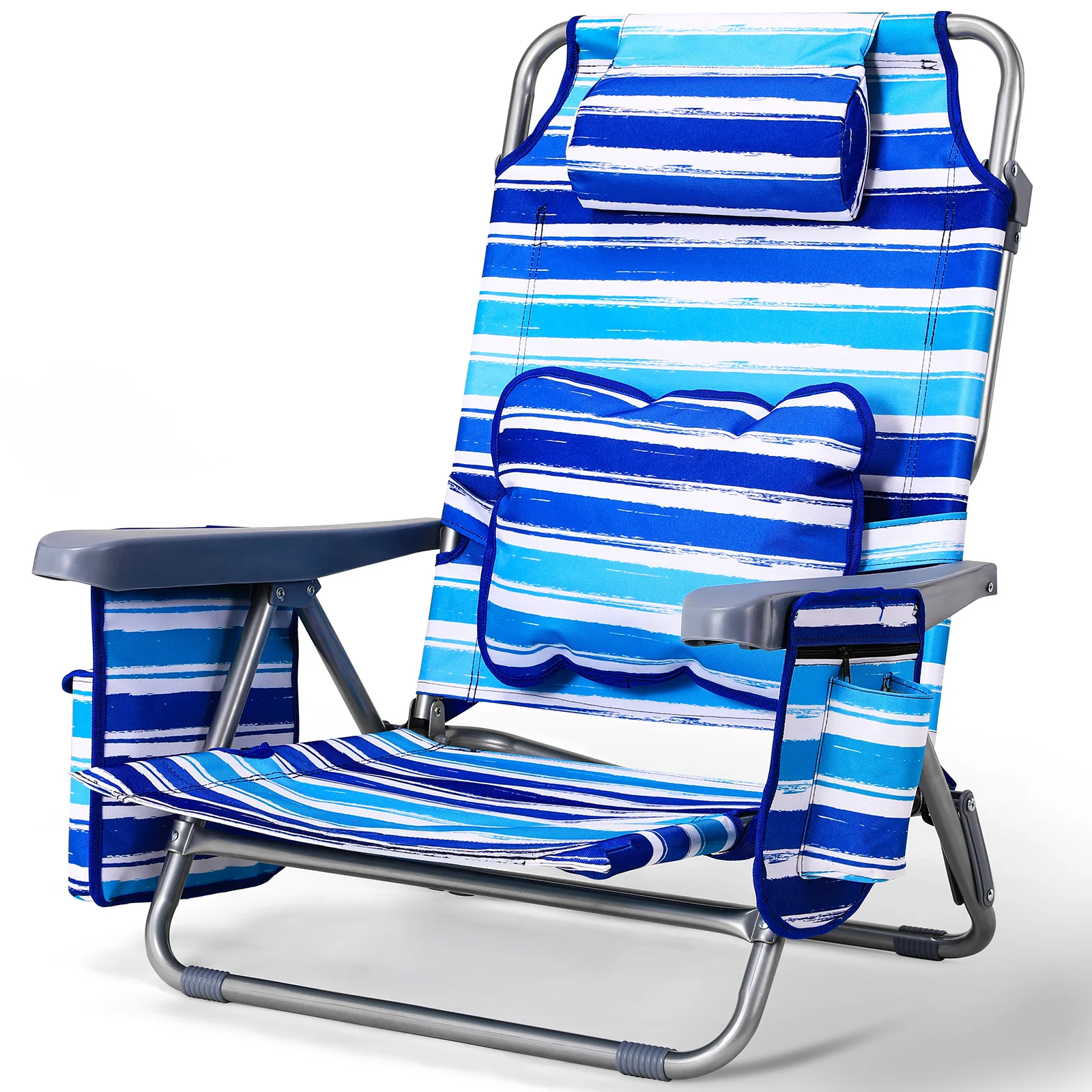 Fauteuil plage pliant 5 positions aluminium léger pêche sable bas porte-gobelet