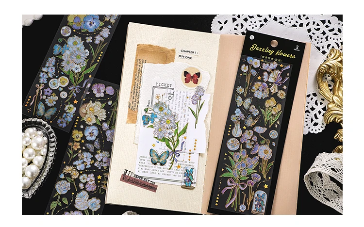 3 Stück Bronzing Blumen Aufkleber ästhetische Diy Etiketten dekorative Scrapbooking Material Zubehör Tagebuch Album Briefpapier Aufkleber – Detail 12