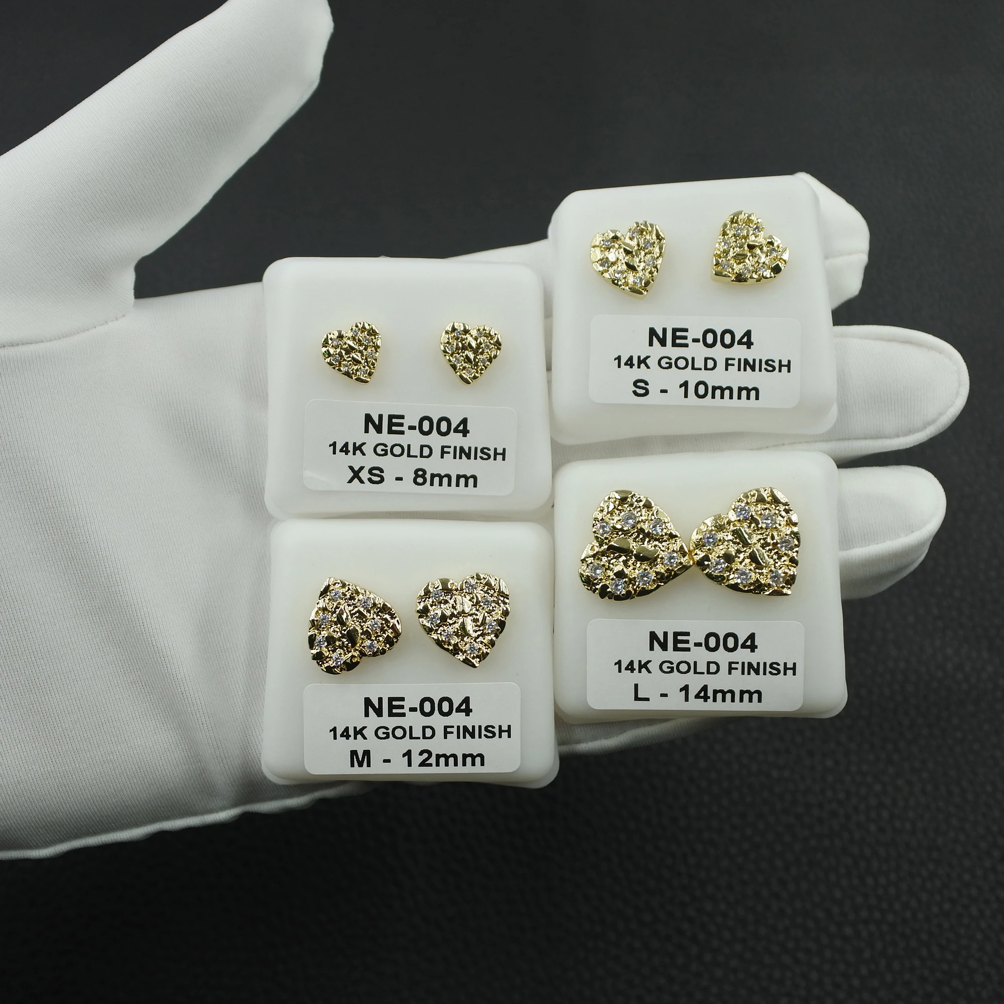 14K Gold Plated Hip Hop Nugget Stud Earrings 8mm-12mm AAA CZ Cubic Zirconia Heart Shape Fashion Jewelry for Men And Women Rock 5