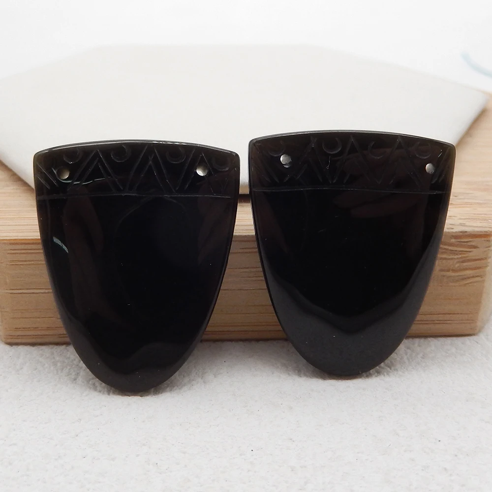 

Natural Obsidian Double Hole Carved Earrings Design Drill Accessory Fashion Woman Beads Semi-precious Stones Jewelry