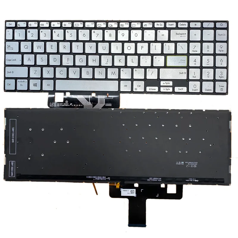 Teclado para Notebook com Retroiluminação Prateado e Preto Asus Vivobook Novo us S533 S533e S533f S533fa E510m E510ma L510m L510ma