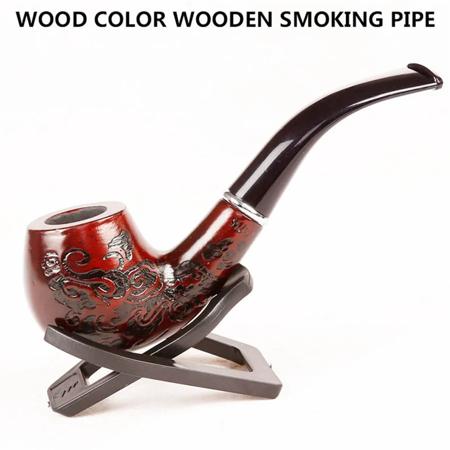 Handmade 14.5cm Length Classic Bent Wooden Smoking Pipe With Beautiful Carve Patterns Smoking Tobacco Dry Herb Pipes 6