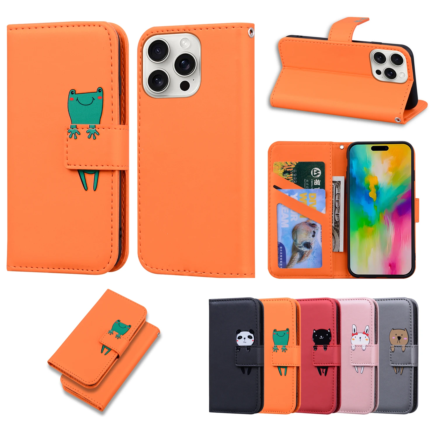 Magnetic Leather Wallet Case with Shockproof Cartoon Design and Flip Cover