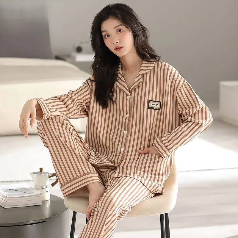 2024 New Cotton Pajamas Women's Spring Autumn Long-sleeved Sleepwear Cardigans Loose Outside Wear Suits High-end Loungewear Set