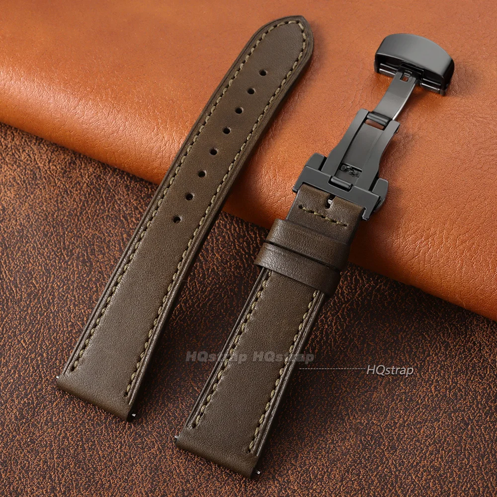 Elegant Genuine Leather Watch Strap with Butterfly Buckle – Quick Release Universal Wristband