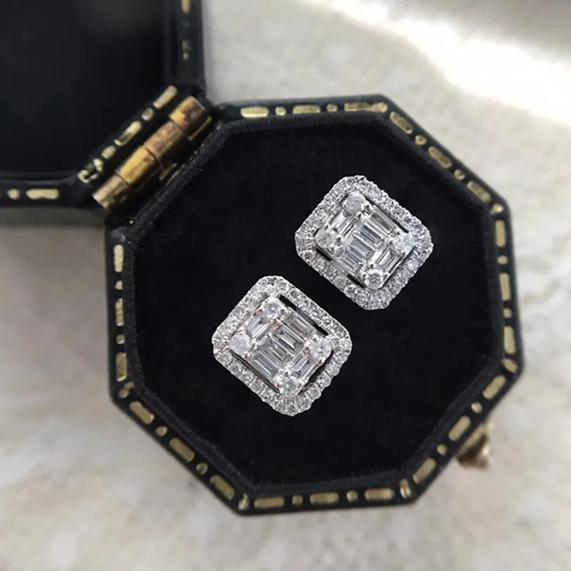 Geometric Stud Earrings Women Daily Wear Party Shiny Cubic Zirconia Ear Piercing Accessories Fashion Contracted Jewelry