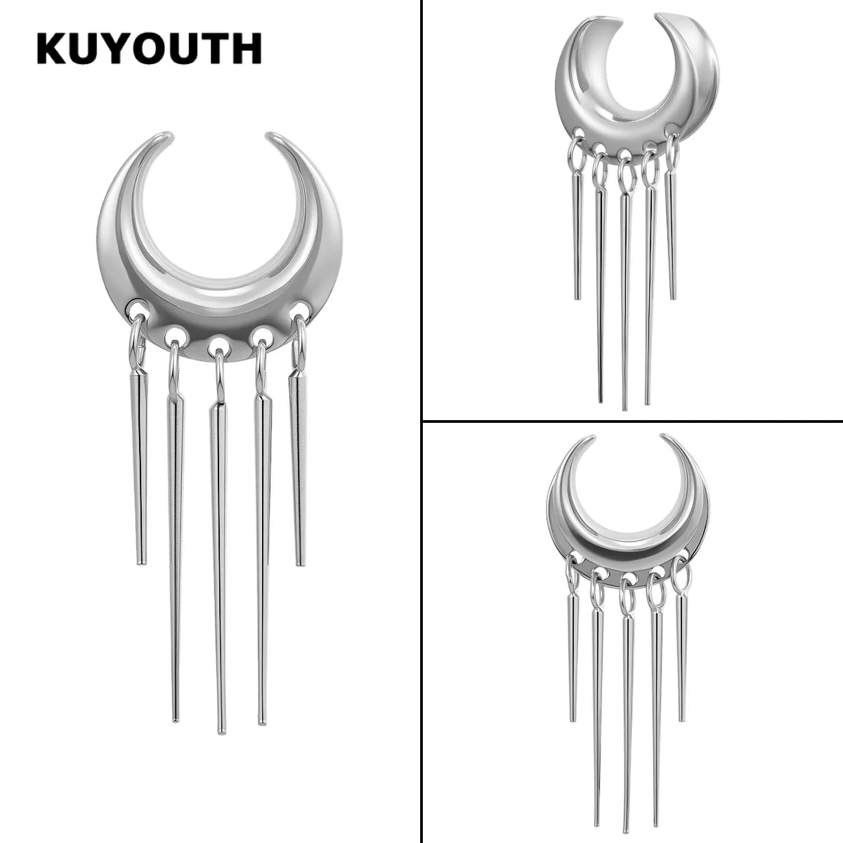 KUYOUTH Saddle Ear Gauge Tunnel Plugs Unisex Crescent Moon Tassel Ear Stretcher Expander Body Piercing Schmuck 1 Paar – Detail 7