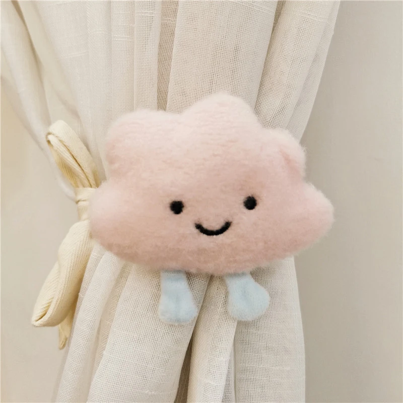 Window Curtain Kids Room Cute Cloud Bear Strap Window Curtain with Cartoon Doll Curtains Decorative Shape Curtain Buckle Clip for Girl Heart