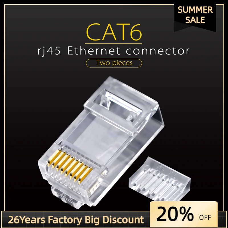 

Разъем Cat6 RJ45 для кабеля Ethernet, сетевой Модульный адаптер UTP 8P8C, позолоченный Многожильный патч-кабель, 100 шт./партия