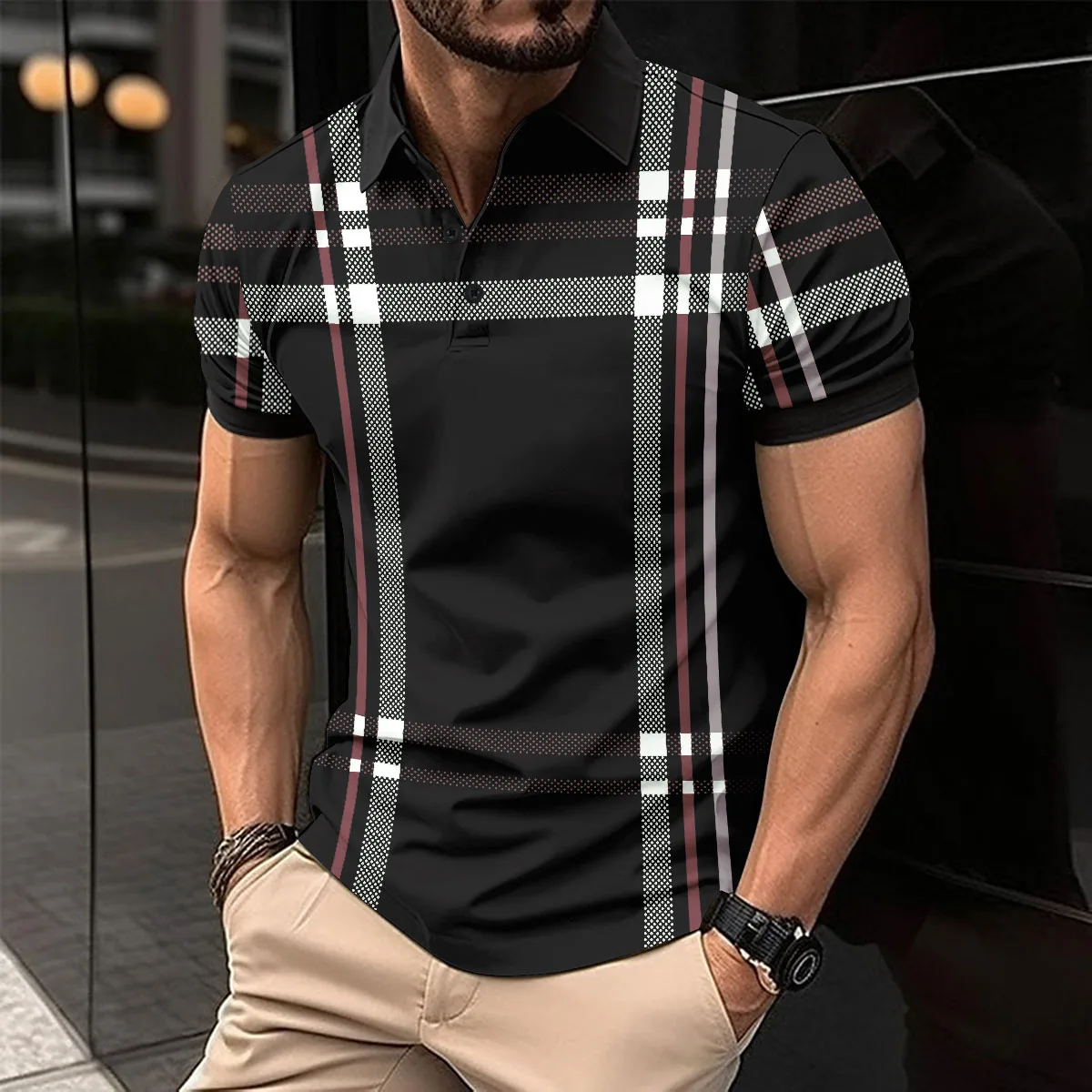 

New Summer Men Short Sleeved Polo Shirt Fashion Splice Stripe Printing T-Shirt Men's Breathable Shirt Party Men Clothing Top