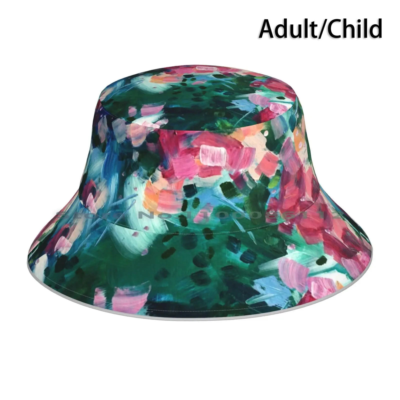 DreamingInSpringBucketHatSunCapFloralAbstractPinkGreenBlue