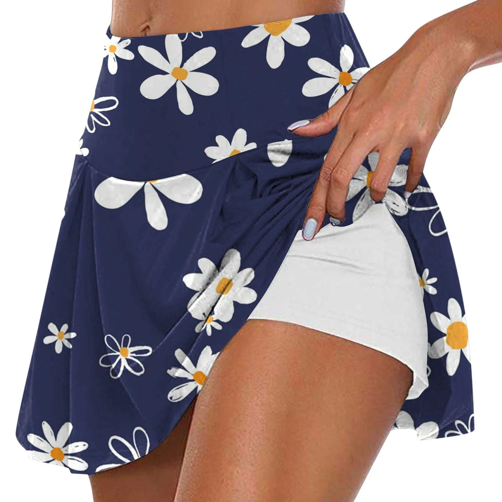 Women's Fashion Printed Casual Sports Fitness Running Yoga Tennis Skirt Pleated Short Skirt Shorts Half Skirt