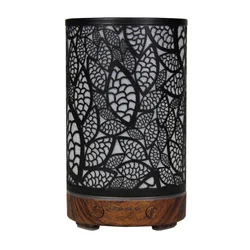 Elegant Iron Leaf Aroma Diffuser with LED Light - Ultrasonic Air Humidifier and Decorative Smart Home Essential - US (A-deep wood grain)