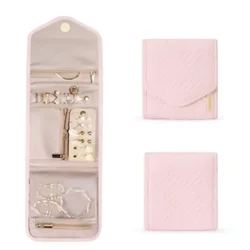 Compact Travel Jewelry Organizer - Foldable Storage Case for Necklaces, Rings, Earrings, and Bracelets (Pink)
