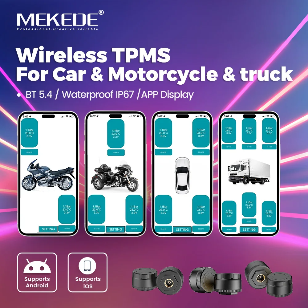 Auto TPMS BT 5.4 Reifendruckkontrollsystem Verbindung mit Mobiltelefon für LOS Android Motorrad LKW Auto Reifendrucksensor