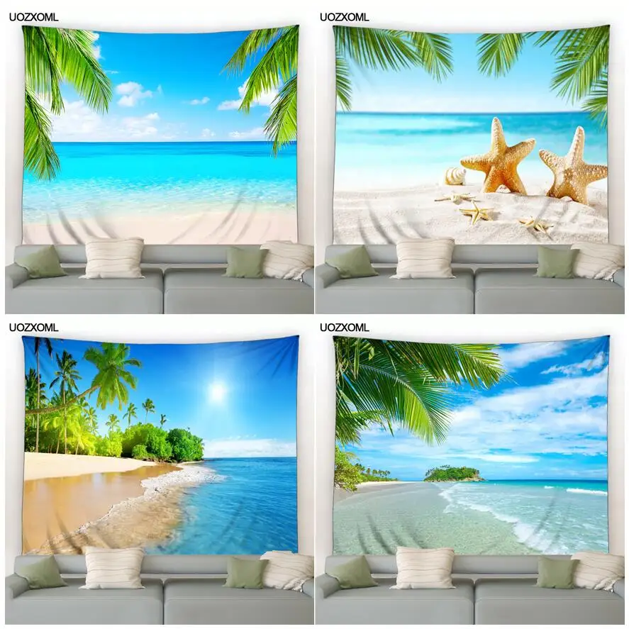 

Island Landscape Tapestry Coconut Trees Beach Starfish Ocean Nature Scenery Home Garden Wall Hanging Living Room Dorm Decoration