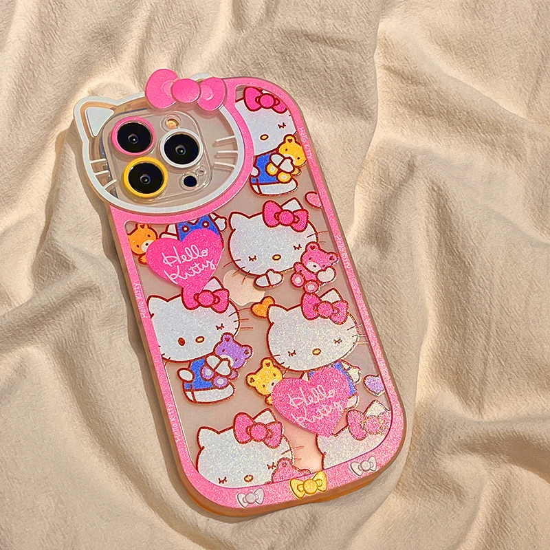 Sanrio Hello Kitty Cute Cases For iPhone 15 14 13 12 11 Pro Max XR XS 7 8 Plus SE Luxury Cartoon Transparent Cover Lady Girl Y2K