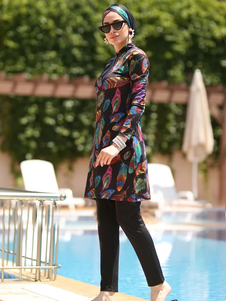 Muslim Swimwear Muslim Women Swimwear Modest Patchwork Hijab Long Sleeves Sport Swimsuit 3pcs Islamic Burkinis Wear Bathing Suit women swimwear,muslim swimwear