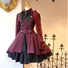 2024 Vintage Gothic Lolita Dress OP Ruffle Bow tie Button Lace Up Knee Length Dress Long Sleeve Sweet Dress 4