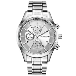 Sleek Black Steel Men's Waterproof Sport Watch (Silver)