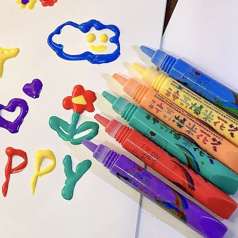 

3D Printing Bubble Pen DIY Ink Puffy Paint Pens Like Popcorn Pens Safe Pen Greeting Birthday Cards Handmade Kids Gifts 6pcs