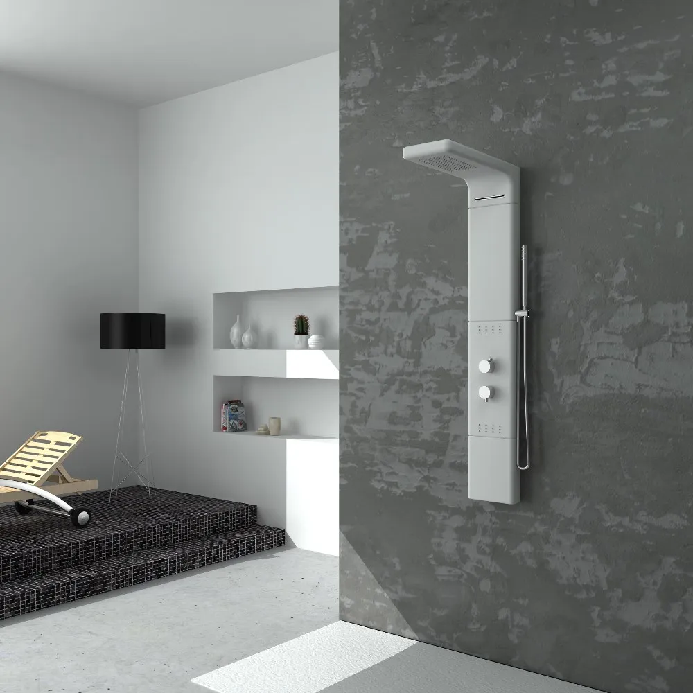 Wall Mounted Solid Surface Stone Shower Panel Corian Waterfall Rain Curtain Column WD0047