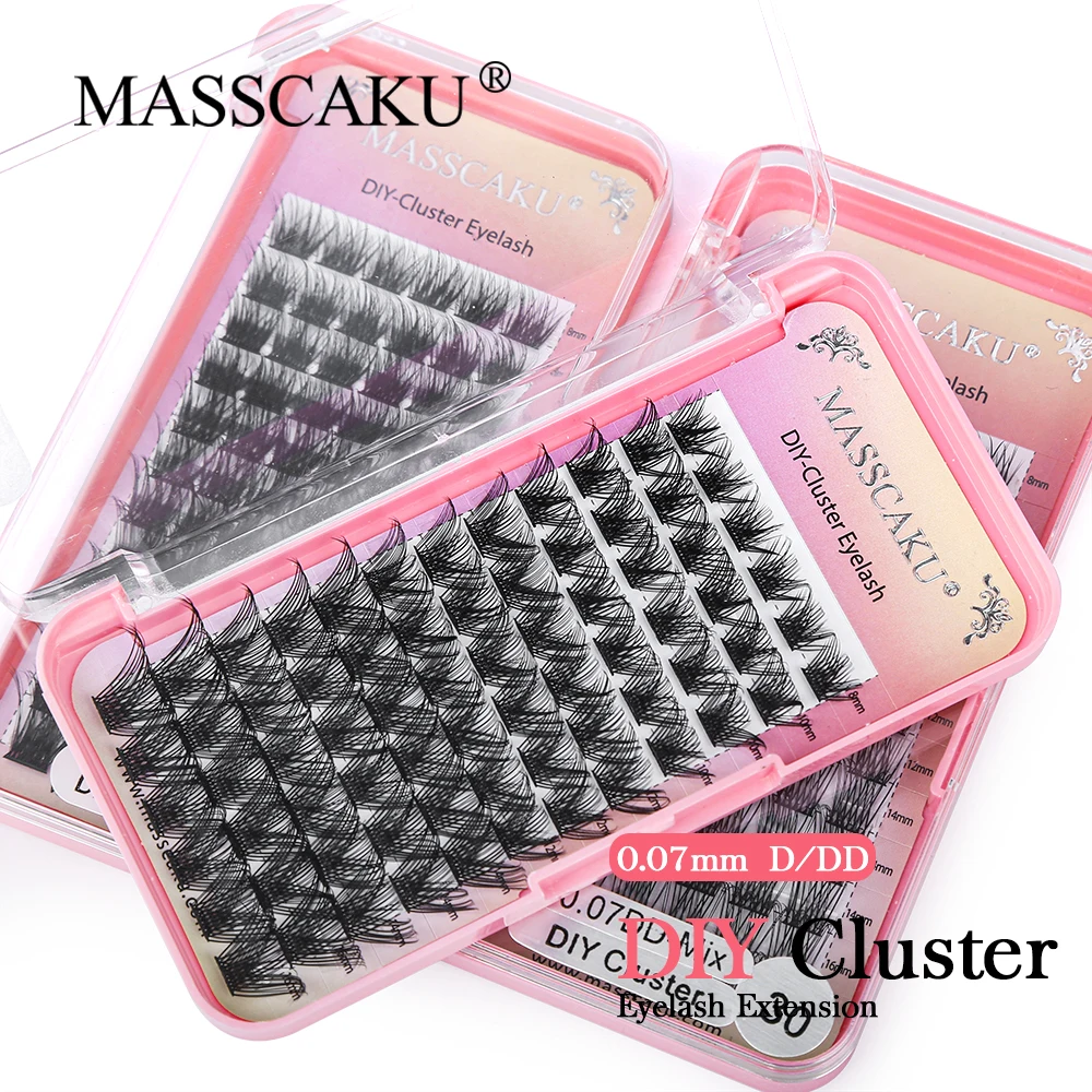 

MASSCAKU DIY Cluster Eyelash Extension Segmented False Bundles Eyelashes 72Volume Natural Russian Faux Mink Makeup Lashes