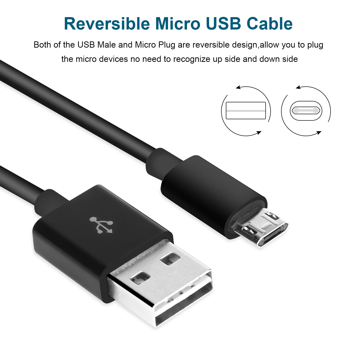

Двусторонний кабель Micro USB, 1 м, 3 фута, двусторонняя Зарядка для телефонов и планшетов android