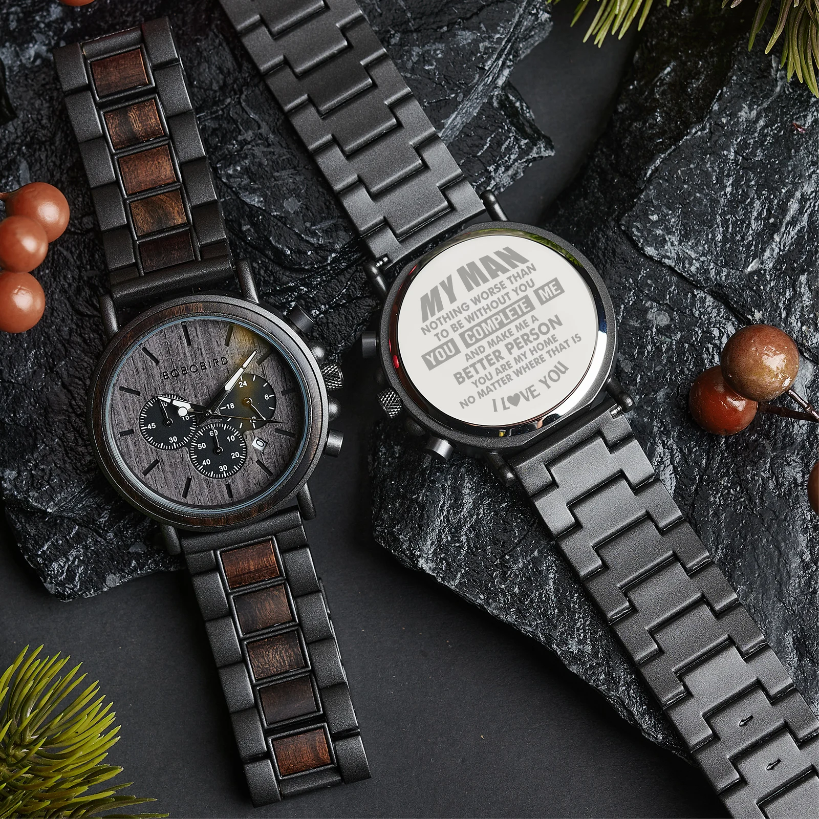 BOBO BIRD reloj de madera grabado personalizado para hombre