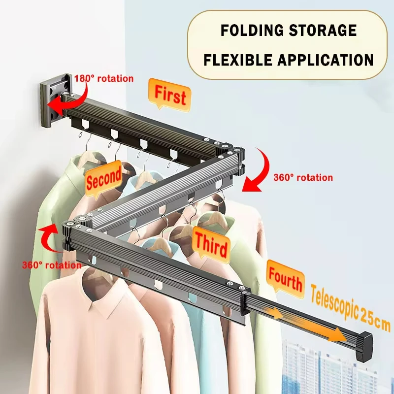Suction Cup Folding Clothes Rack Indoor Retractable Space Saving Home Laundry Line Wall Hanging
