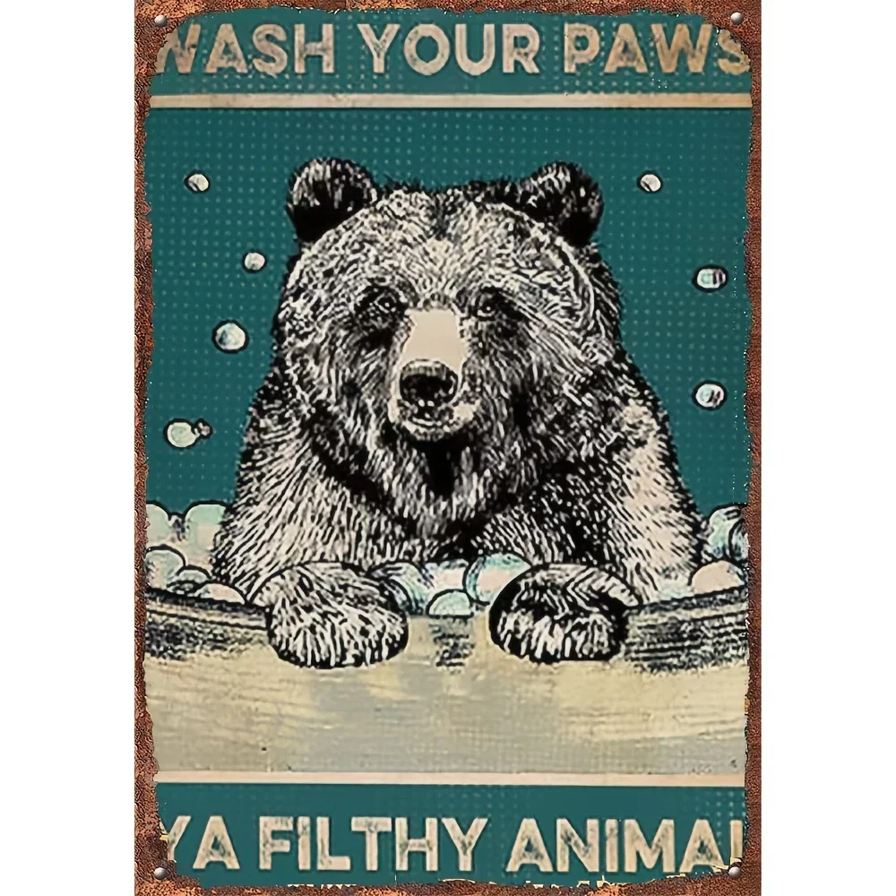 

B Metal Vintage Tin Sign Decor Wash Your Paws Bear Poster Bathroom Poster Bathroom Decor Bear Poster Bear Wall Art Nursery Wall