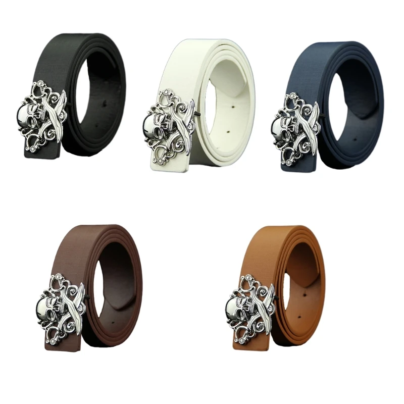 

Punk Skull Buckle Belt WesternStyle PU Belts Casual Waistband Men Accessories