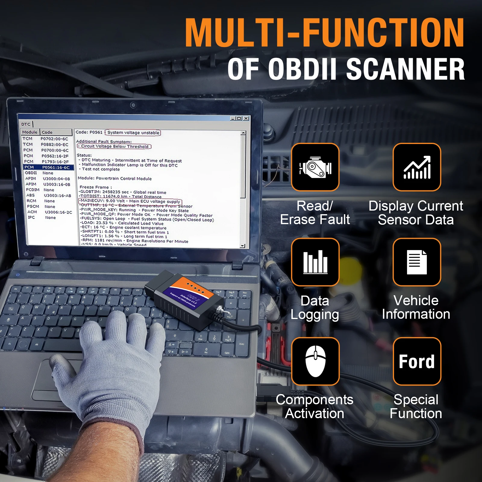 FORscan ELM 327 OBD2 Diagnostic Scanner USB V1.5 HS/MS CAN Switch For Ford Vehicles Coding Code Reader Free Shipping 2