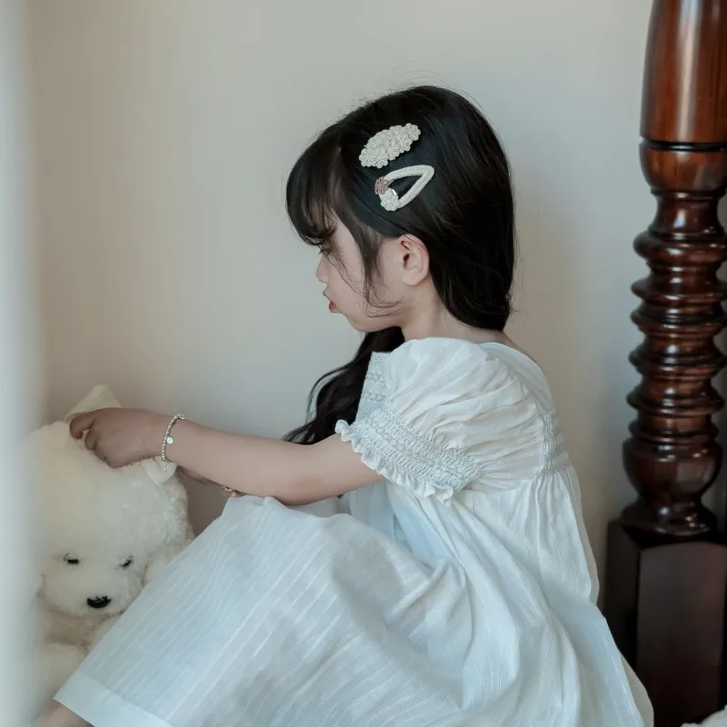 4pcs/set Baby Korean Beige Series Kids Girls Hair Clip Aesthctic Lace Floral Bow Hair Pin for Little Girls Bows Hair Accessories