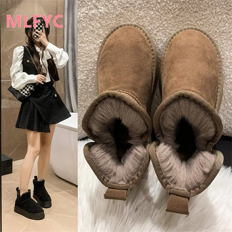 Women's thick soles short snow boots winter new versatile plush and thick anti slip warm cotton shoes for ladies boots