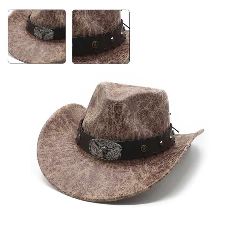 Thicken Western Cowboy Hat with Hat Band Rolled Brim Wear Resistant Cowboy
