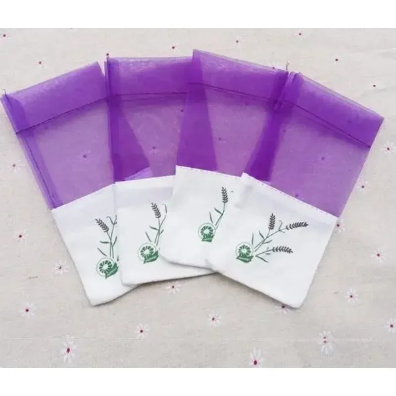 100pcs Lavender sachet empty bag mesh stitching transparent linen beam pocket small floral dried flower filling