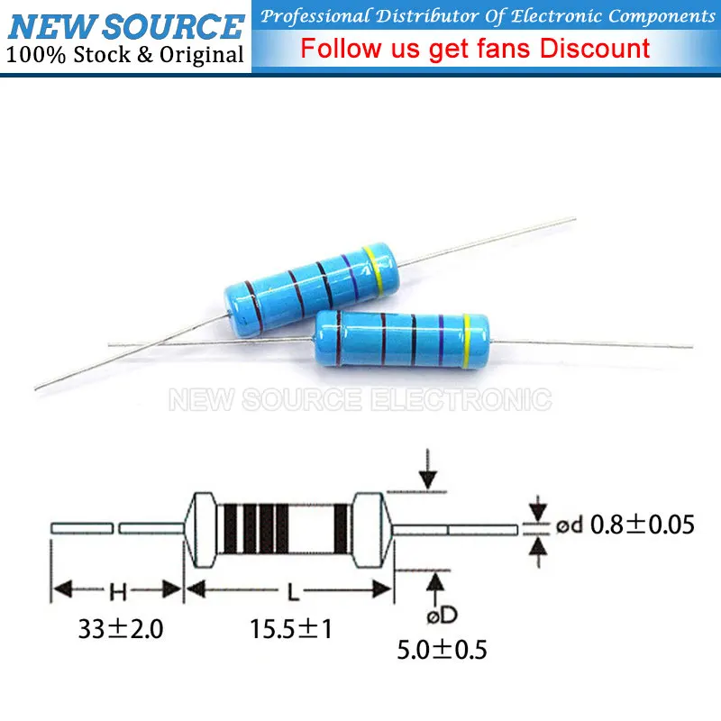 Metal Film Resistors 2W 1% 0R-2.2M 2.2R 10R 100 120 150 220 270 330 390 470 1K 2.2K 4.7K 10K 15K 22K 47K 100K 470K 1M Ohm 20pcs metal film resistor metal film resistors