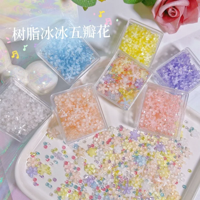 

70Pcs/Box Resin Flower Nail Art Accessories Five-Petal Flower Rhinestones For Nails Manicure Colorful DIY Nail Crafts Gems