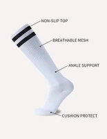 Chaussettes de Football à rayures blanches et noires pour hommes, adolescents, enfants, garçons, au-dessus du mollet, Baseball, Rugby, athlétiques, femmes et filles 4