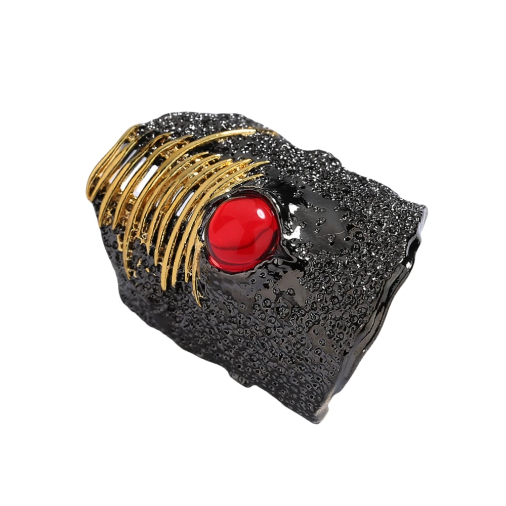 Fine Jewelry Unique Rings for Women New Irregular Black Gold Color Inlaid Red Zircon Statement Jewelry Wedding Party Men Gift