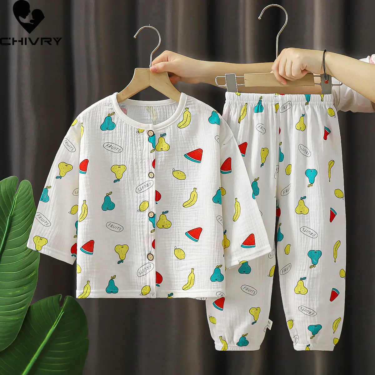 

Kids Boys Girls Thin Pajamas Summer Cotton Yarn Cartoon Dinosaur T Shirt Tops with Pants Baby Sleepwear Homewear Clothes Sets