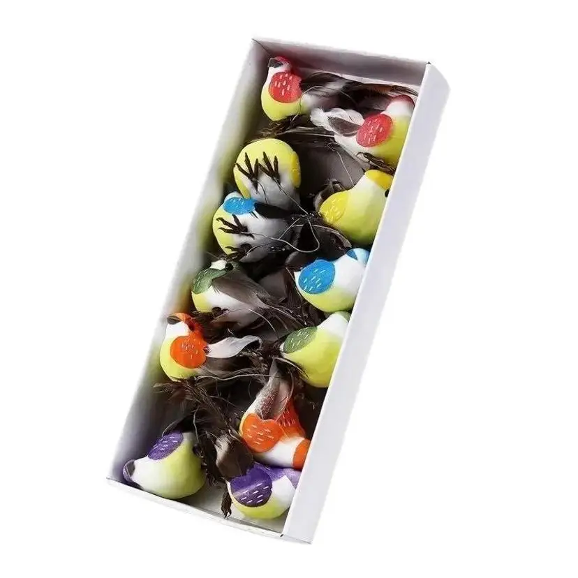 12 Pcs/box Handmade Simulation Pearl Hair Bird Creative Feather Bird With Claw Iron Wire Garden Decoration