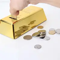 Golden Brick Piggy Bank Money Saving Pot Large Size Container Kids Storage Jar Plastic Material Home Decor Item 1