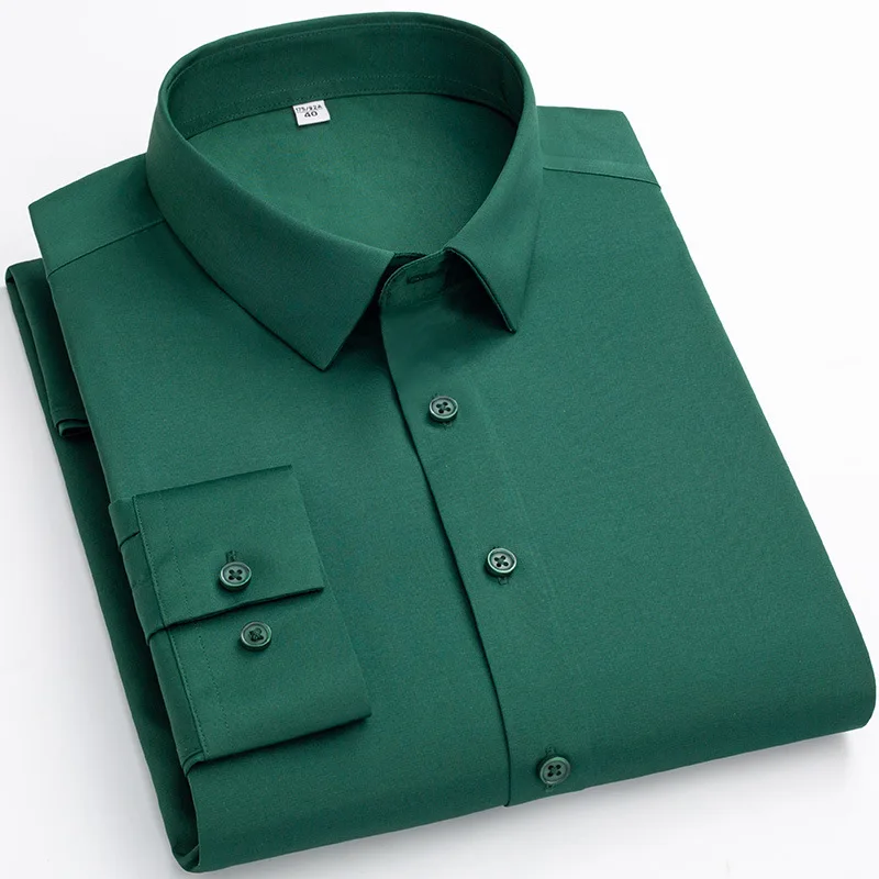 Long Sleeve Shirt Casual Business High Elasticity Soft Cozy No Pockets Thin White Work Shirt Long-sleeved Shirt Men Slim Fit Non-iron Work